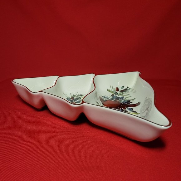 Lenox Winter Greetings Tree Divided Server Red Cardinal with Holly Gold Trim 199 - Picture 12 of 12